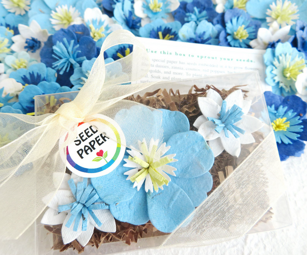 gift flower seeds Unique Gift | Blue Seed Paper Flowers Gift Box Set