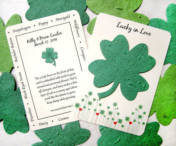 four leaf clover plant seeds Flower Seed Paper Clovers Lucky in Love Plantable Wedding Favors 120 / No thank you / Medium green