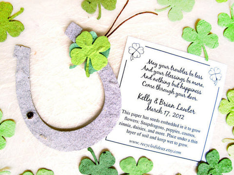 Recycled Ideas Favors plantable seed paper horseshoes, clovers and cards