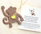 Recycled Ideas Favors plantable paper brown monkey with tied-on yellow mini heart and card