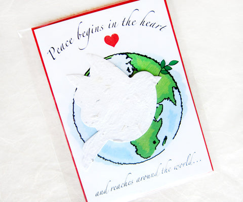 Plantable World Peace Cards - Peace Begins in the Heart and Spreads Around the World - Flower Seed Christmas Cards