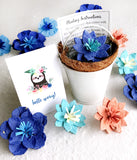 sloth seed paper flowers royal blue with white pail and pot