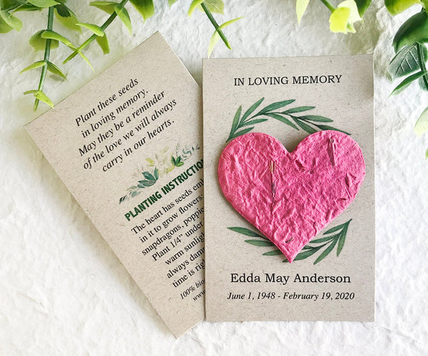 Custom Flower Seed Paper Memorial Cards
