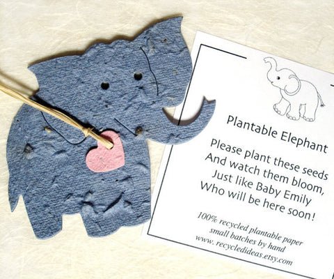 Recycled Ideas Favors plantable seed paper elephant with heart and card