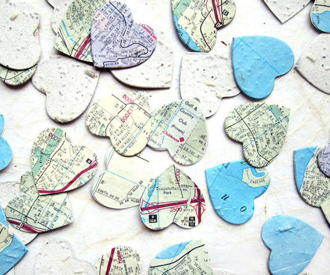 Recycled Ideas Favors plantable paper map hearts