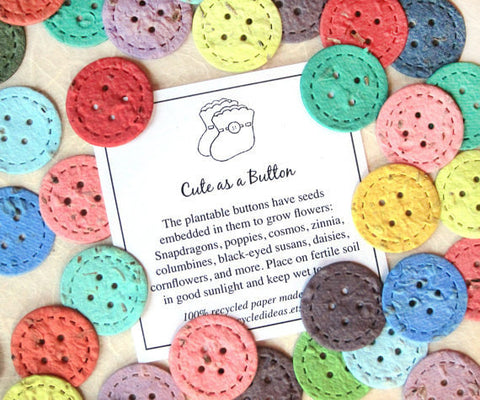 Recycled Ideas Favors plantable paper buttons with Cute as a Button card