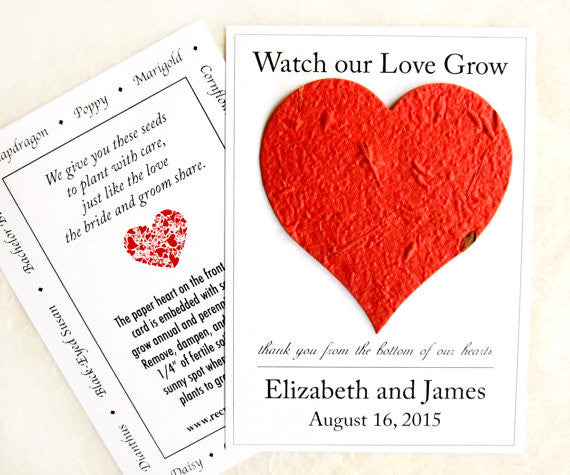 wildflower seed hearts Watch Our Love Grow Seed Paper Heart Wedding Favors