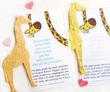 Recycled Ideas Favors plantable paper giraffes with mini hearts and cards