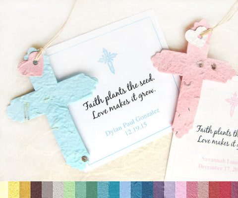 Recycled Ideas Favors plantable paper crosses with cards