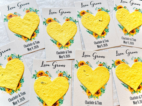 Sunflower Wedding Favor Cards - with flower seed paper hearts