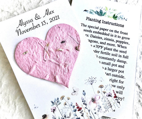 Personalized Wildflower Seed Paper Heart Favors
