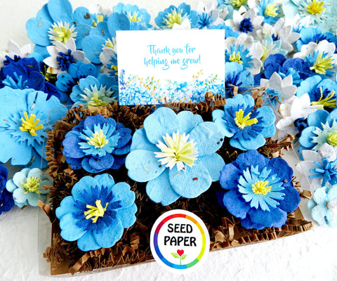 seed paper flower bouquet Unique Gift | Blue Seed Paper Flowers Gift Box Set