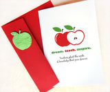 seed paper card for teachers with green plantable apples
