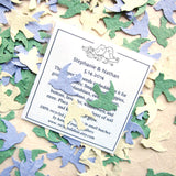 Recycled Ideas Favors plantable paper cream, kelly and periwinkle birds with card