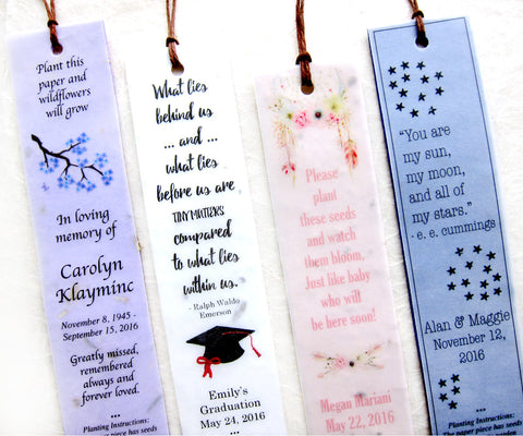 150 Plantable Paper Bookmarks - Custom Wording and Colors – Recycled Ideas  Favors