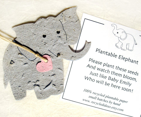 Recycled Ideas Favors plantable paper elephant gray with pink heart