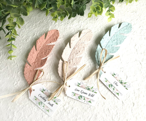 seed paper feathers - pastel with tags