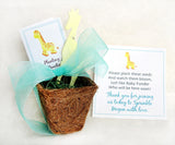 Recycled Ideas Favors plantable paper giraffe with cards, ribbon and plantable pot