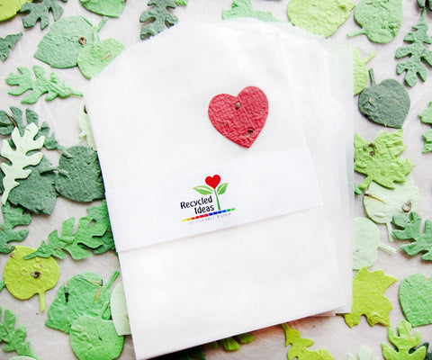 Recycled Ideas Favors glassine favor bags with plantable paper leaves