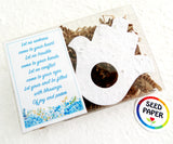 plain white flower seed paper hamsa in box with good luck poem