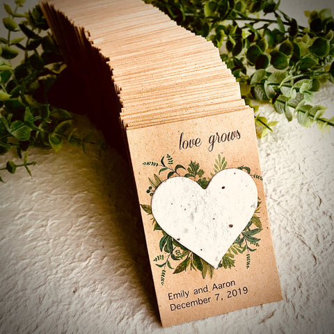 40+ Personalized Love Grows Wedding Favors - Kraft Brown with Greenery
