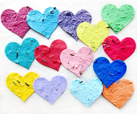 two inch seed paper hearts rainbow