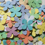 Hydrangea confetti seed paper up close by recycled ideas plantable paper