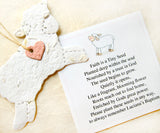 plantable paper lamb with pink heart - recycledideas favors