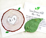Recycled Ideas Favors green plantable paper leaf with tree ring style cards