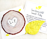 Recycled Ideas Favors yellow plantable paper leaf with tree ring style cards