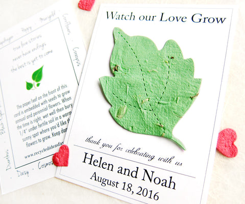 Watch our love grow plantable leaf card for weddings