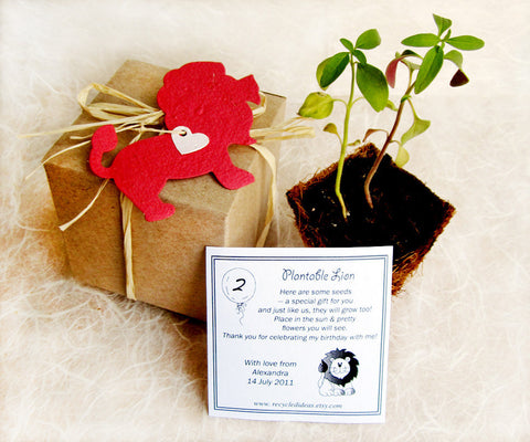 Recycled Ideas Favors plantable paper red lion with card, plantable pot and box