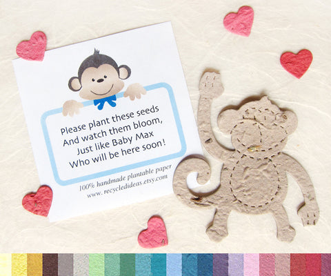 Recycled Ideas Favors plantable paper tan monkey with red mini hearts and card