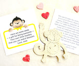 Recycled Ideas Favors plantable paper cream monkey with red and pink mini hearts and card