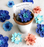 Recycled Ideas Favors blue forget me nots flower seed paper in a white tin pail