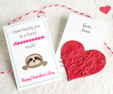 Recycled Ideas Favors plantable paper heart with sloth-themed cards