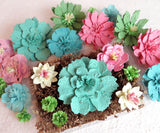 Bright Spring Plantable Paper Flowers - Teals Pinks and Greens