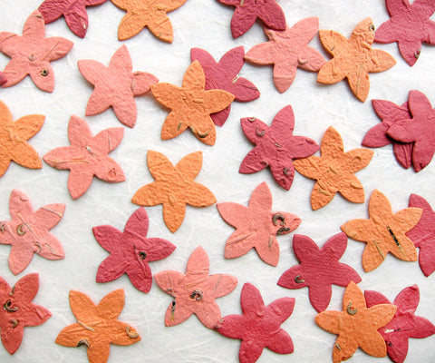Recycled Ideas Favors plantable paper sea stars in reds and oranges