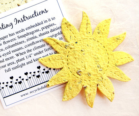 Recycled Ideas Favors plantable paper sun with planting instructions