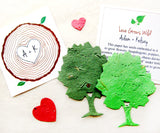 Recycled Ideas Favors plantable paper trees with cards, hearts