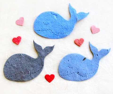 Recycled Ideas Favors plantable paper whales and mini hearts