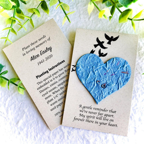 seeds to plant in memory Personalized Memorial Cards with Seed Paper Hearts