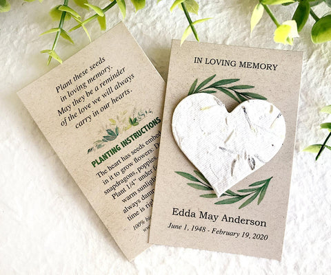 Custom Flower Seed Paper Memorial Cards - Eco Friendly Sustainable