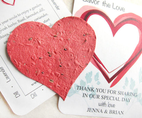 plant me seed paper small favor hearts set of 50 25 Savor the Love Herb Seed Wedding Favors