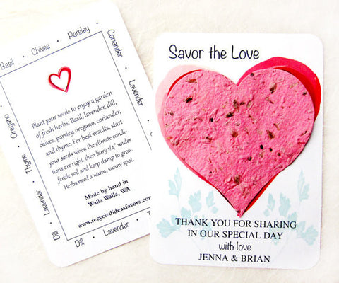 Recycled Ideas Favors plantable paper heart with card