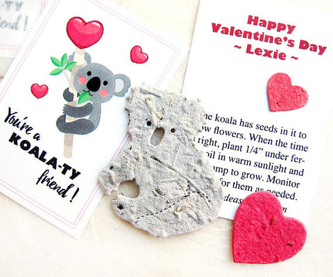 24 Flower Seed Koala Valentines for Kids School Valentine's Day Party –  Recycled Ideas Favors