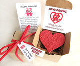 Recycled Ideas Favors plantable paper heart with Lunar New Year-themed gift box