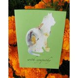 Handmade pet sympathy card with forget-me-not seed embedded plantable paper cat