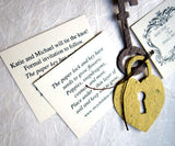 Recycled Ideas Favors plantable gold lock, brown key and tags