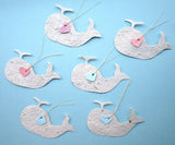 Recycled Ideas Favors plantable seed paper whales with tied-on mini hearts